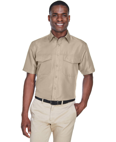 Harriton M580 Men's Key West Short-Sleeve Performa in Khaki