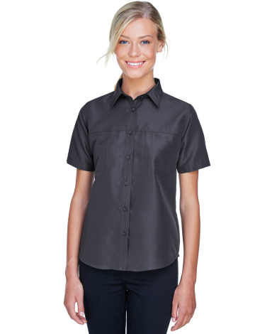 Harriton M580W Ladies' Key West Short-Sleeve Perfo in Dark charcoal
