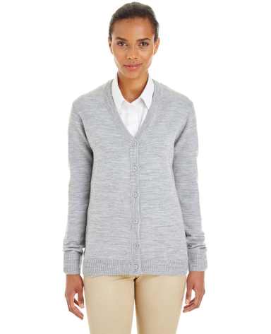 Harriton M425W Ladies' Pilbloc™ V-Neck Button Ca in Grey heather