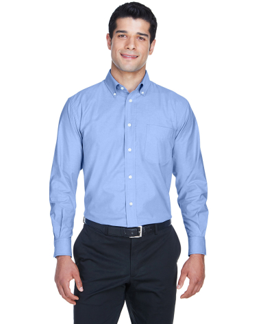 Harriton M600 Men's Long-Sleeve Oxford with Stain- in Light blue