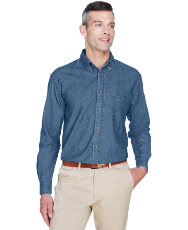 Harriton M550 Men's 6.5 oz. Long-Sleeve Denim Shir in Light denim