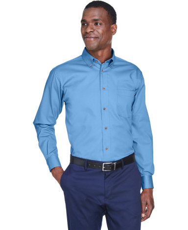 Harriton M500 Men's Easy Blend™ Long-Sleeve Twil in Light college blue