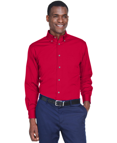 Harriton M500 Men's Easy Blend™ Long-Sleeve Twil in Red