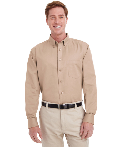 Harriton M581 Men's Foundation 100% Cotton Long-Sl in Khaki
