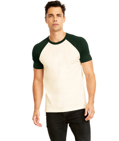 Next Level Apparel 3650 Unisex Raglan Short Sleeve in Forest green/ natural