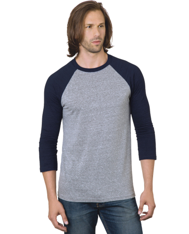 Bayside Apparel 9525 Unisex 4.2 oz., Triblend 3/4- in Athletic grey/ navy