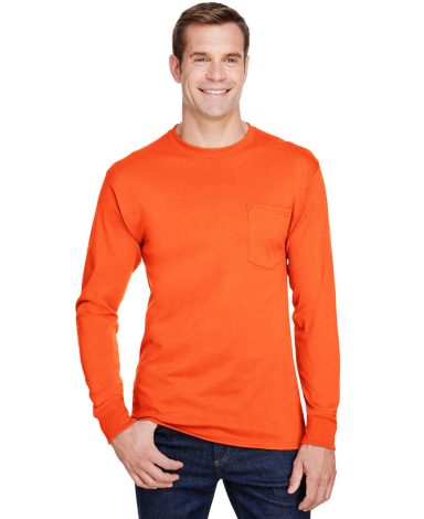 Hanes W120 Adult Workwear Long-Sleeve Pocket T-Shi in Safety orange