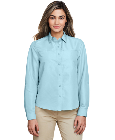 Harriton M580LW Ladies' Key West Long-Sleeve Perfo in Cloud blue