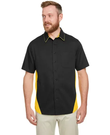 Harriton M586 Men's Flash IL Colorblock Short Slee BLACK/ SNRY YLLW
