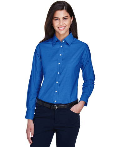 Harriton M600W Ladies' Long-Sleeve Oxford with Sta in French blue