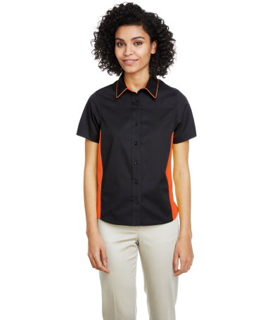 Harriton M586W Ladies' Flash IL Colorblock Short S in Black/ team orange