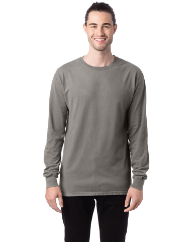 Hanes GDH200 Unisex Garment-Dyed Long-Sleeve T-Shi in Concrete grey