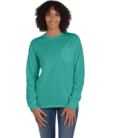 Hanes GDH250 Unisex Garment-Dyed Long-Sleeve T-Shi in Spanish moss