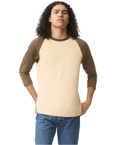 American Apparel 2003CVC Unisex CVC Raglan T-Shirt in Heather bone/ heather army