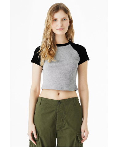 Bella + Canvas 1201 Ladies' Micro Ribbed Raglan Ba in Athletic heather/ black