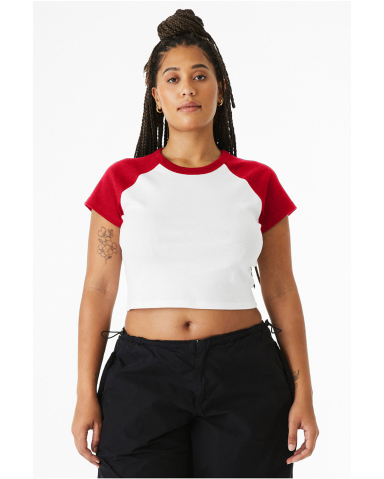 Bella + Canvas 1201 Ladies' Micro Ribbed Raglan Ba in White/ red