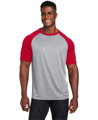 Team 365 TT62 Unisex Zone Colorblock Raglan T-Shir in Athletic heather/ sport red