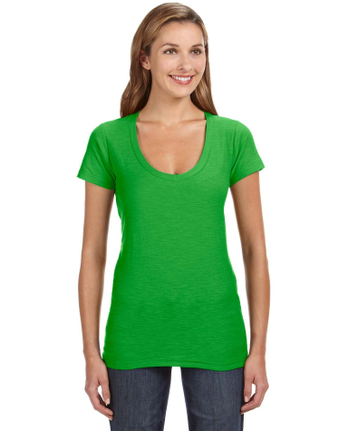 J America 8169 Ladies' V-Neck Slub T-Shirt in Lime
