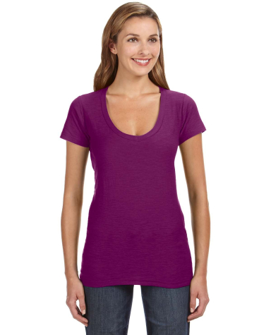 J America 8169 Ladies' V-Neck Slub T-Shirt in Very berry