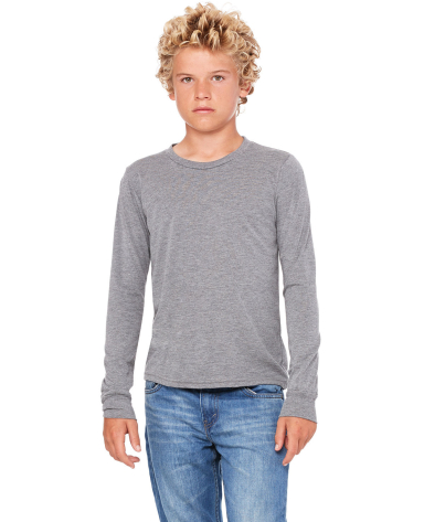 Bella + Canvas 3513Y Youth Triblend Long Sleeve Te in Grey triblend