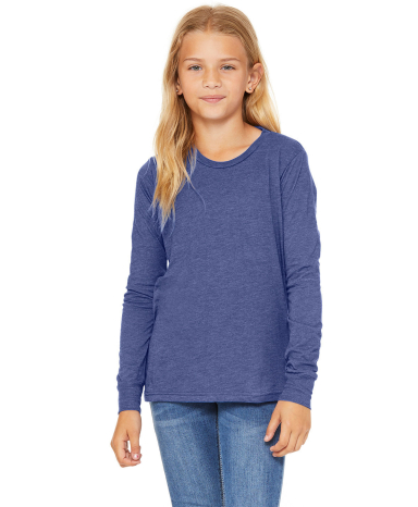 Bella + Canvas 3513Y Youth Triblend Long Sleeve Te in True royal triblend
