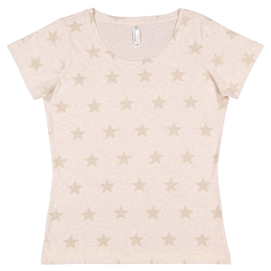 Code V 3629 Women's Star Print Scoop Neck Tee in Natural heather star