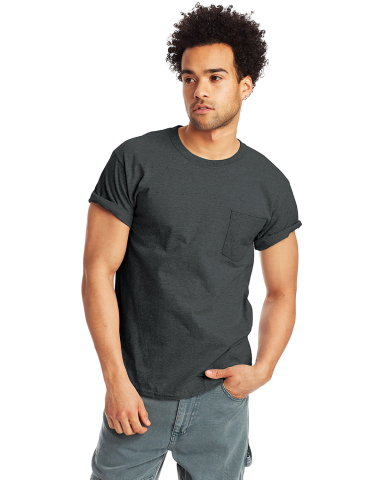 Hanes 5590 Men's Authentic Pocket T-Shirt in Charcoal heather