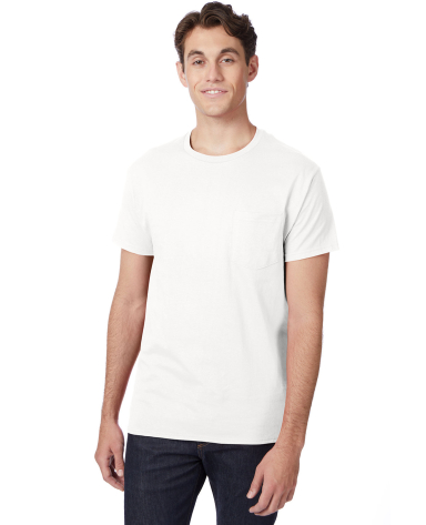 Hanes 5590 Men's Authentic Pocket T-Shirt in White