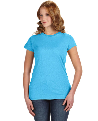 J America 8138 Women’s Glitter T-Shirt in Maui blue/ silver