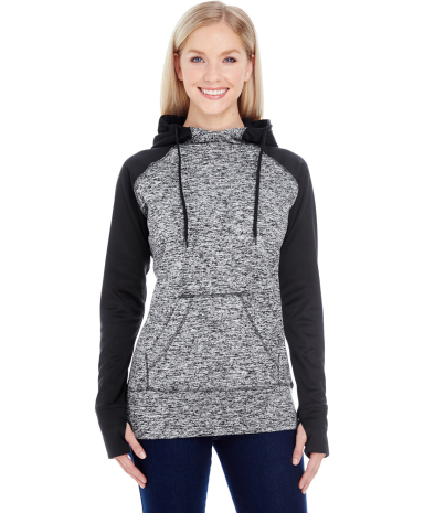 J America 8618 Women’s Colorblocked Cosmic Fleec in Charcoal fleck/ black