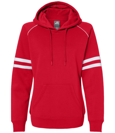 J America 8645 Women's Varsity Fleece Piped Hooded in Red