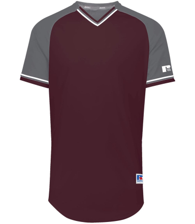 Russell Athletic R01X3M Unisex Classic V-Neck Jers in Maroon/ steel/ white