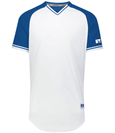 Russell Athletic R01X3M Unisex Classic V-Neck Jers in White/ royal/ white