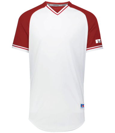Russell Athletic R01X3M Unisex Classic V-Neck Jers in White/ true red/ white