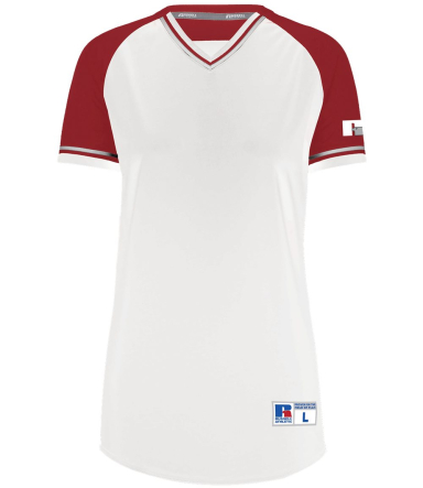 Russell Athletic R01X3X Women's Classic V-Neck Jer in White/ true red/ white