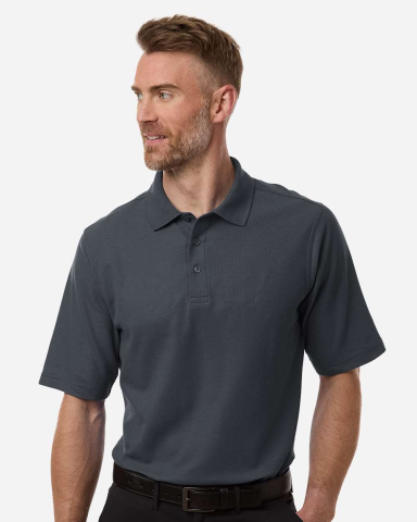 Harriton M105T Men's Tall Maverick CVC Pique Polo in Dark charcoal