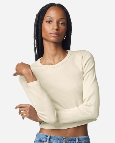American Apparel BR2107 Women's Baby Rib Long Slee in Bone