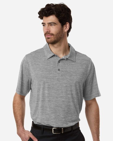 Team 365 TT125 Men's Relay Heathered Stripe Polo in Black heather/ white