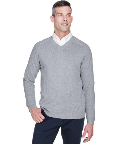 Devon and Jones D475 Men's V-Neck Sweater in Grey heather