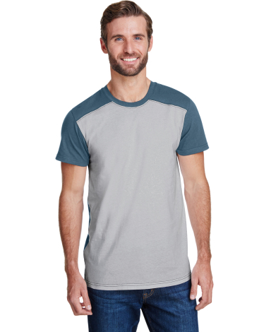 LA T LA6911 Men's Forward Shoulder T-Shirt in Titanium/ indigo