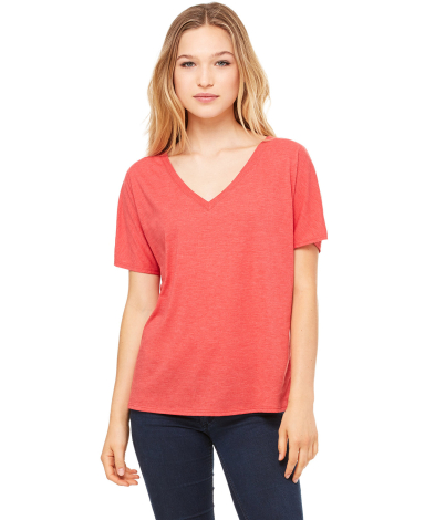 BELLA 8815 Womens Flowy V-Neck T-shirt in Red triblend