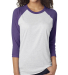 Next Level 6051 Unisex Tri-Blend 3/4 Sleeve Raglan in Purple rush sleeves/ heather white body