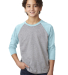 Next Level 3352 Youth CVC Baseball Raglan in Ice blue sleeves/ dark heather grey body