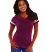 LAT 3537 Women's V-Neck Football Tee in Vintage burgundy/blended white