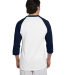 T137 Champion Logo Raglan Baseball Tee in White/ navy