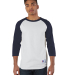 T137 Champion Logo Raglan Baseball Tee in White/ navy