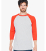 BB453W 50/50 Three-Quarter Sleeve Raglan T-shirt in Heather grey/ red