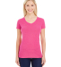 J America 8136 Women's Glitter V-Neck T-Shirt in Wildberry/ silver