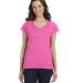 64V00L Gildan Junior Fit Softstyle V-Neck T-Shirt in Azalea