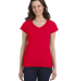 64V00L Gildan Junior Fit Softstyle V-Neck T-Shirt in Cherry red